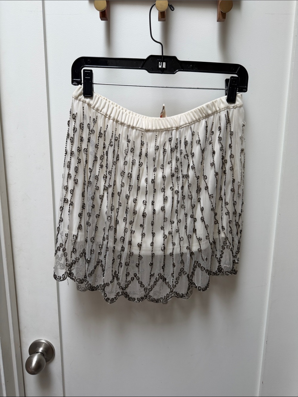 Boho Ivory Beaded Overlay Mini Skirt size medium